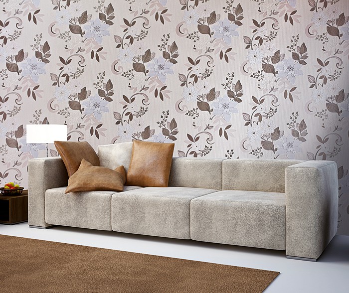 tapete wohnzimmer braun:Cream Wall Covering with White Flowers tapete wohnzimmer braun:Cream Wall Covering with White Flowers